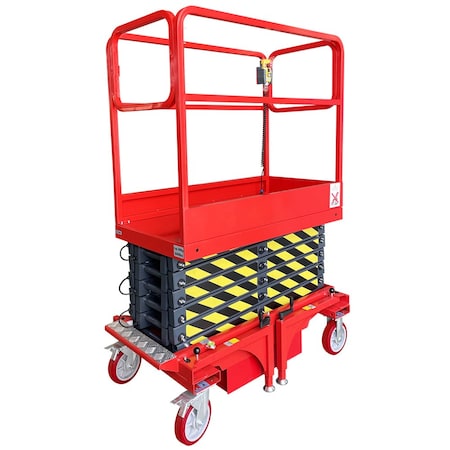 Pake Handling Tools Scissor Lift, Push-Around Drive, 660 lb Cap., 22 ft Max Height PAKSL-SJY0358-SE